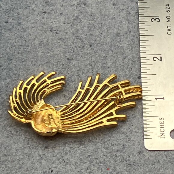M Jent Brooch Pin 2.5 In Gold Abstract Wheat Knot Spray Swirl Vintage Retro - Picture 6 of 9
